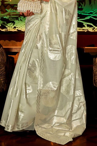 Pista Green Modal Flat Zari Handloom Weaving Saree_Kumari Sarees