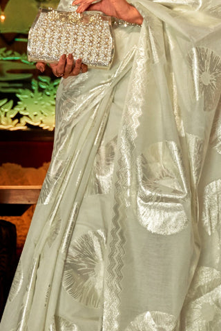 Pista Green Modal Flat Zari Handloom Weaving Saree_Kumari Sarees