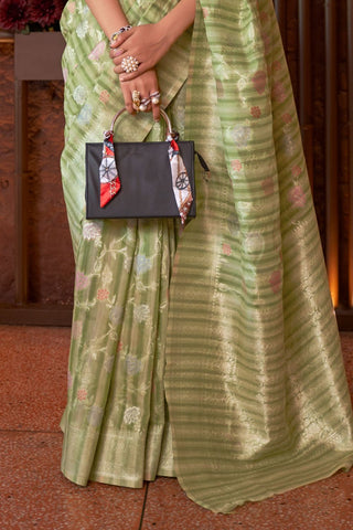 Pista Multi - Linen Handloom Weaving Saree_Kumari sarees