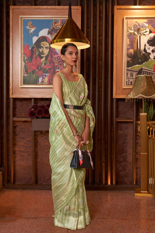 Pista Multi - Linen Handloom Weaving Saree_Kumari sarees