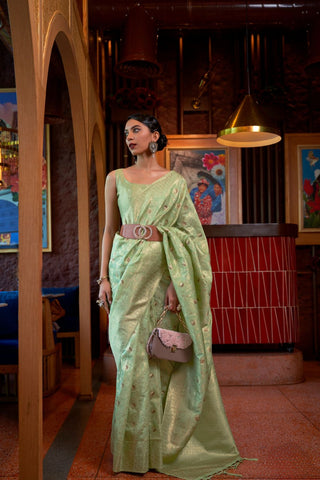 Pista Handloom Weaving Silk Saree_Kumari Sarees