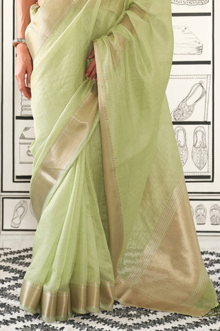 Pista Moss Chiffon Handloom Weaving Saree_Kumari sarees