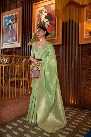 Pista Tussar Silk Handloom Weaving Saree_Kumari Sarees