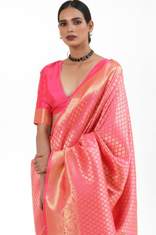 PASTEL RED KANJEEVARAM HANDLOOM SILK SAREE