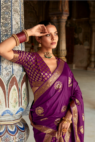 Purple Satin Silk Saree_Kumari Sarees