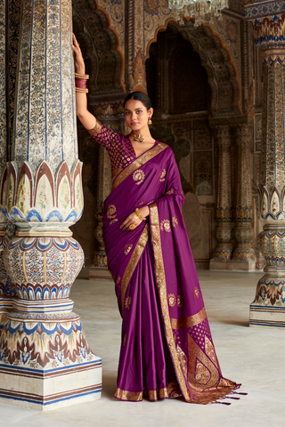Purple Satin Silk Saree_Kumari Sarees