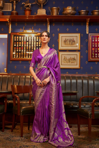 Purple Pure Satin Weaving Silk Saree_Kumari Sarees