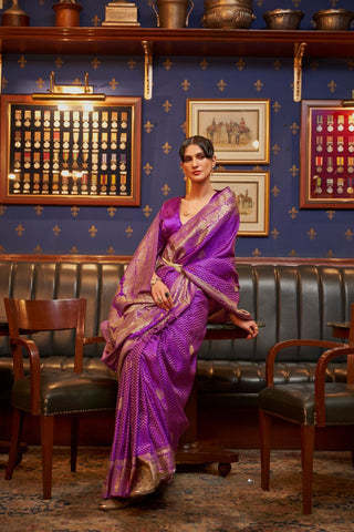Purple Pure Satin Weaving Silk Saree_Kumari Sarees