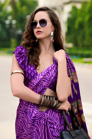 Purple Satin Silk Saree_Kumari Sarees_Kumari Sarees