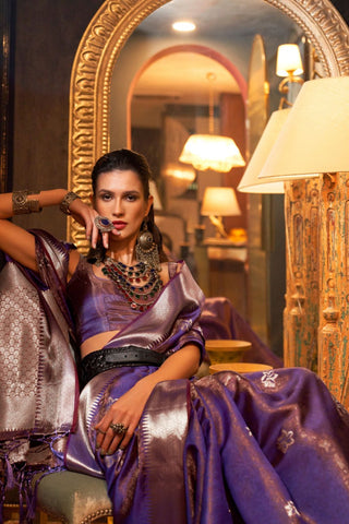 Purple Two Tone Handloom Weaving Organza Saree_Kumari Sarees