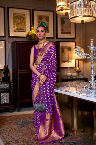 Purple Pure Khadi Copper Zari Weaving Saree_Kumari sarees