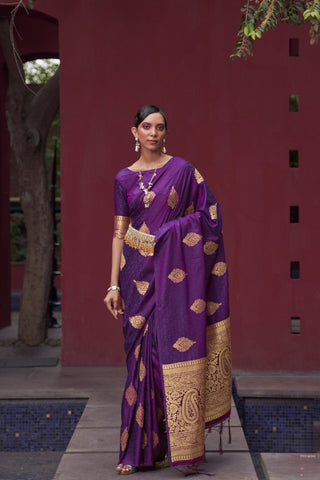 Purple Pure Satin Weaving Silk Saree_Kumari Sarees