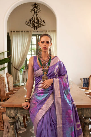 Purple Handloom Weaving Silk Zari Saree_Kumari Sarees