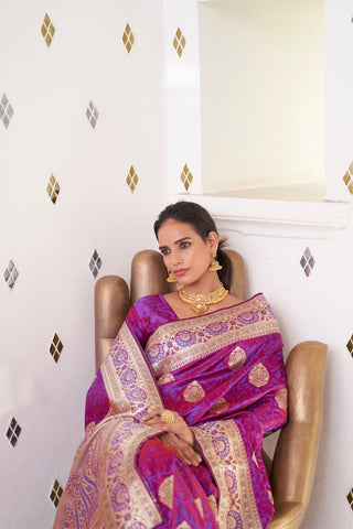 Purple Pure Satin Weaving Silk Saree_Kumari Sarees