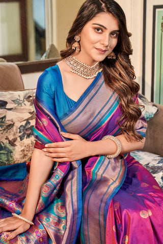 Purple Soft Peshwai Paithani Silk Saree_Kumari Sarees
