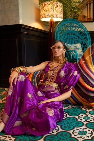 Purple Nylon Pure Satin Weaving Silk Saree_Kumari Sarees