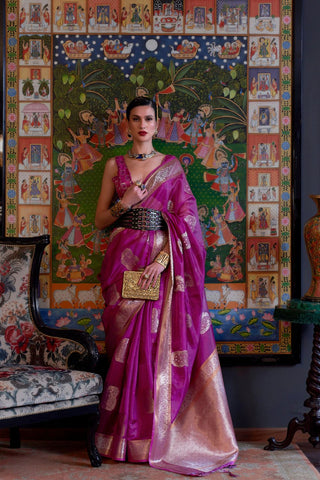 Purple Two Tone Handloom Weaving Organza Saree_Kumari Sarees