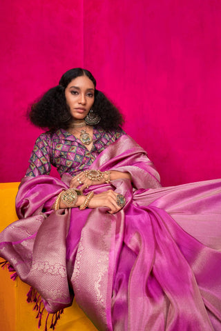 Purple Pure Zari Tissue Handloom Silk Saree_Kumari Sarees
