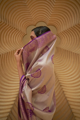 Purple Nylon Two Tone Handloom Weaving Saree_Kumari Sarees