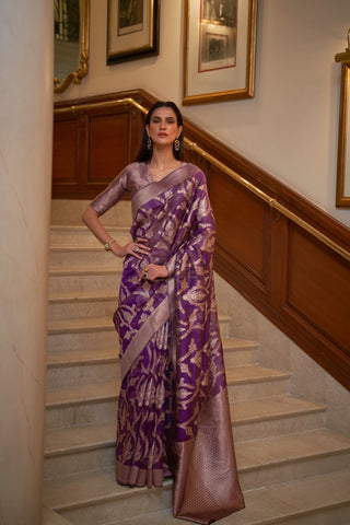 Purple Two - Tone Handloom  Organza Weaving Saree_Kumari Sarees