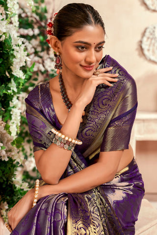 Purple Pure Dharmavaram Silk Saree With Zari Weaving_Kumari Sarees