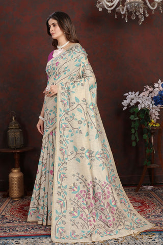 Purple Pure Jamdani Mulmul Cotton Saree_Kumari Sarees