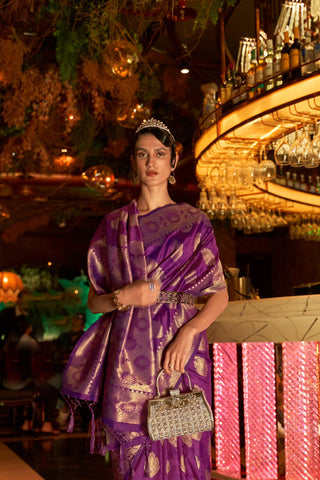 PURPLE HANDLOOM WEAVING SILK SAREE
