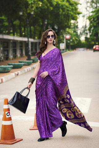 Purple Satin Silk Saree_Kumari Sarees