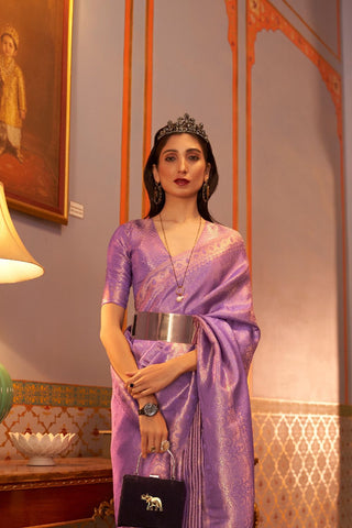 Purple Nylon Satin Weaving saree_Kumari Sarees