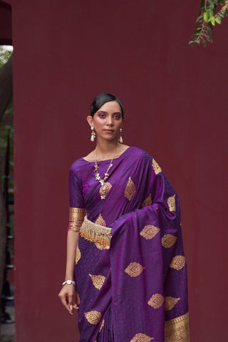 Purple Pure Satin Weaving Silk Saree_Kumari Sarees