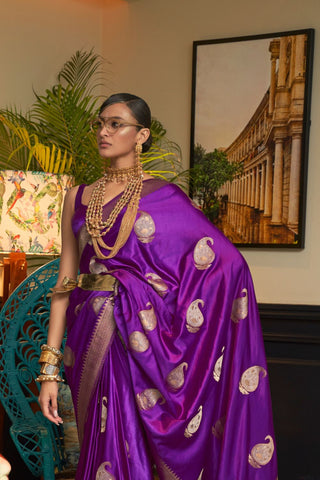 Purple Nylon Pure Satin Weaving Silk Saree_Kumari Sarees
