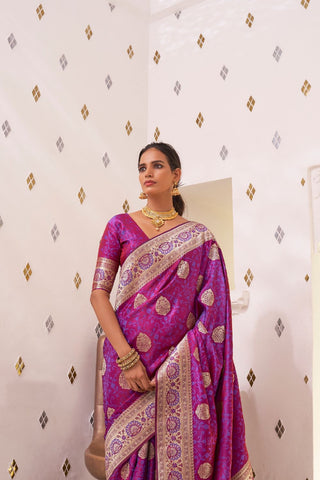 Purple Pure Satin Weaving Silk Saree_Kumari Sarees