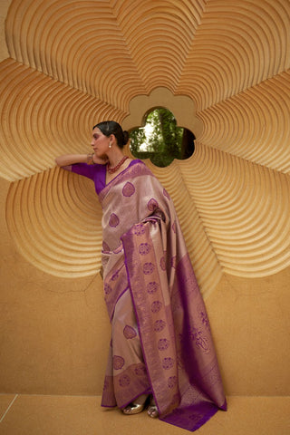 Purple Nylon Two Tone Handloom Weaving Saree_Kumari Sarees
