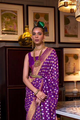Purple Pure Khadi Copper Zari Weaving Saree_Kumari sarees