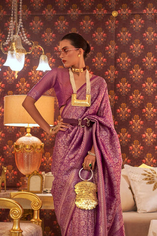 Purple Nylon Two Tone Zari Handloom Weaving Silk Saree_Kumari Sarees