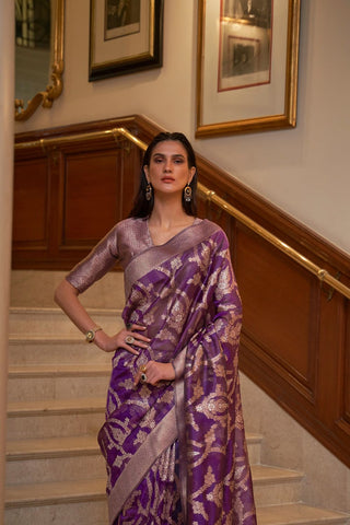 Purple Two - Tone Handloom  Organza Weaving Saree_Kumari Sarees