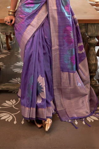 Purple Handloom Weaving Silk Zari Saree_Kumari Sarees