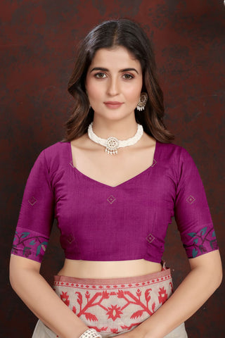 Purple Pure Jamdani Mulmul Cotton Saree_Kumari Sarees