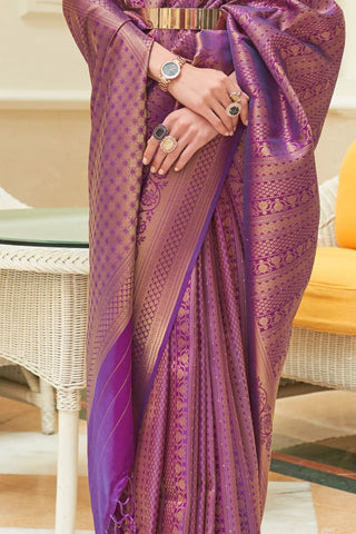 PURPLE SEQUINS HANDLOOM WEAVING SAREE