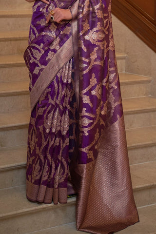 Purple Two - Tone Handloom  Organza Weaving Saree_Kumari Sarees