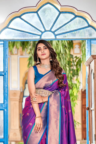 Purple Soft Peshwai Paithani Silk Saree_Kumari Sarees