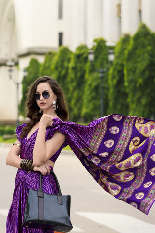 Purple Satin Silk Saree_Kumari Sarees_Kumari Sarees