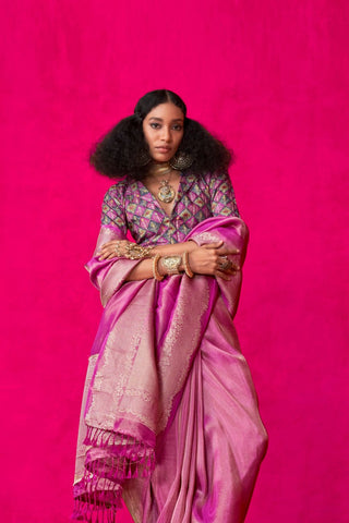 Purple Pure Zari Tissue Handloom Silk Saree_Kumari Sarees