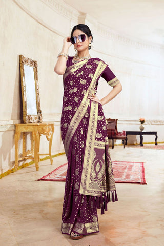 Purple Georgette Silk Saree