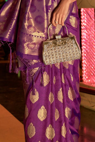 PURPLE HANDLOOM WEAVING SILK SAREE