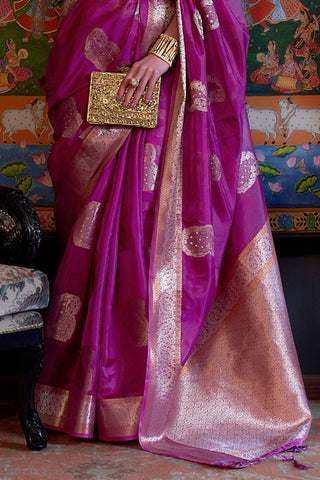 Purple Two Tone Handloom Weaving Organza Saree_Kumari Sarees