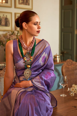 Purple Handloom Weaving Silk Zari Saree_Kumari Sarees