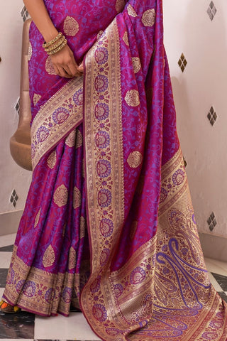 Purple Pure Satin Weaving Silk Saree_Kumari Sarees