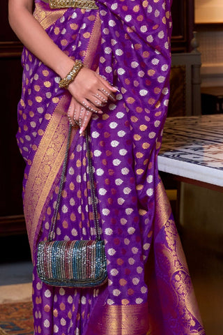 Purple Pure Khadi Copper Zari Weaving Saree_Kumari sarees