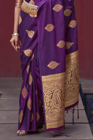 Purple Pure Satin Weaving Silk Saree_Kumari Sarees